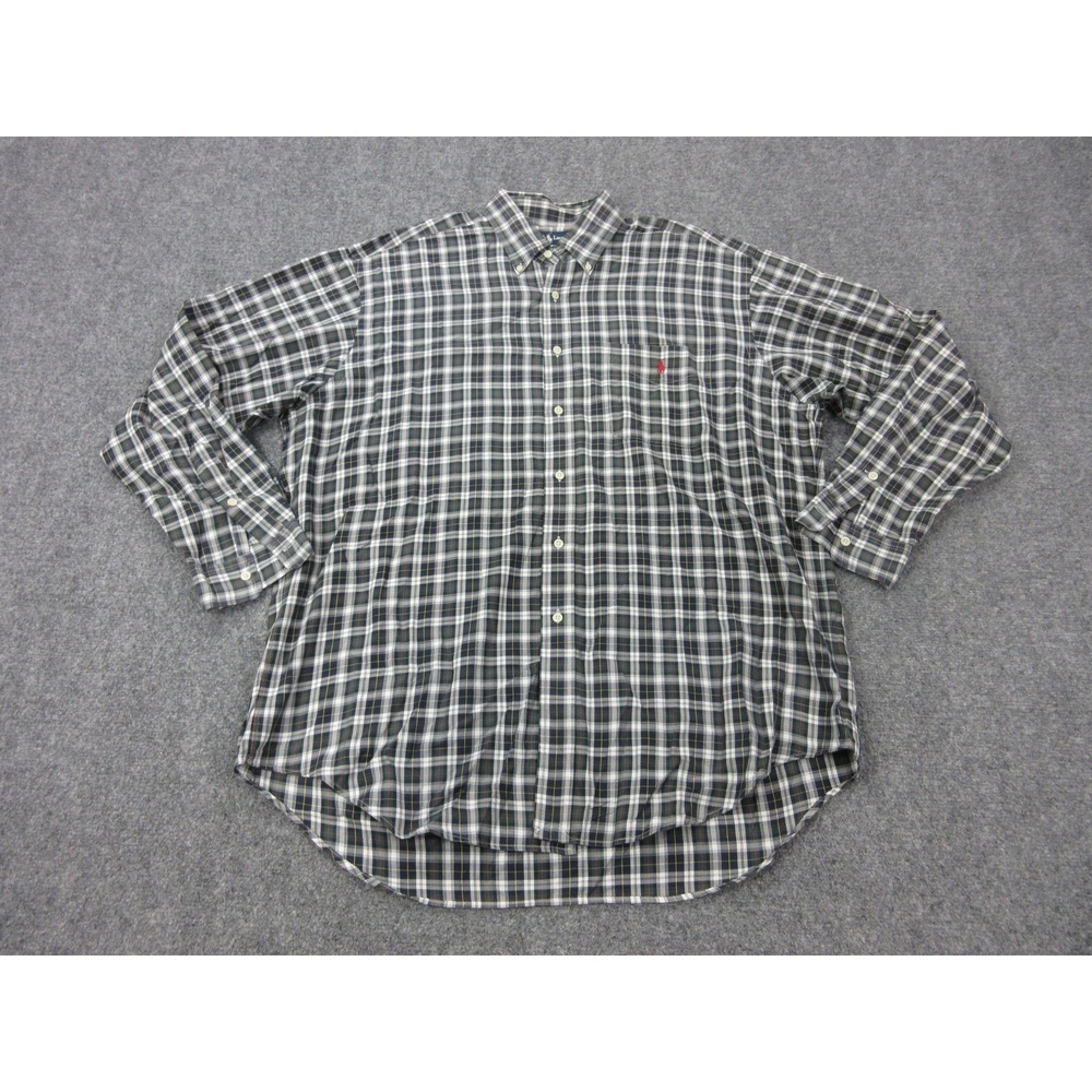 VTG Ralph Lauren Shirt Mens L Green Plaid Blaire Cotton Long Sleeve Button Front